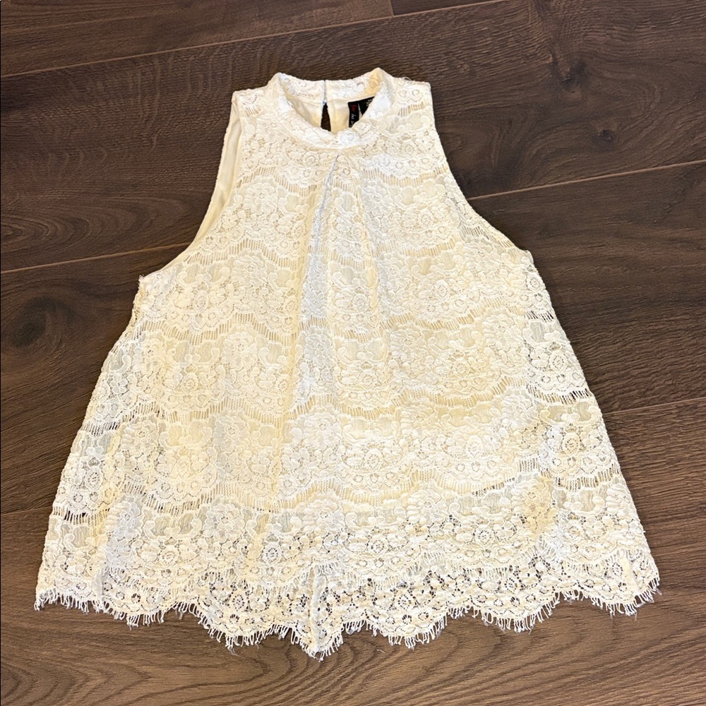 🔥 Lace Sleeveless Top - Cream - S Coquette